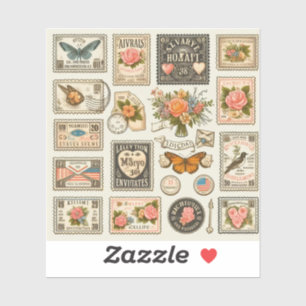 Vintage postage stamp-style stickers for invitatn