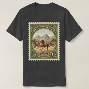 Vintage Postage Stamp Wild Horses T-Shirt