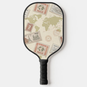Vintage Postage Stamp World Map Travel (1) Pickleball Paddle