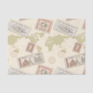 Vintage Postage Stamp World Map Travel (1) Tissue Paper