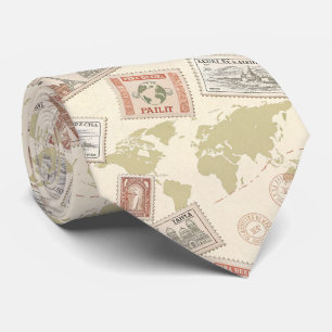 Vintage Postage Stamp World Map Travel Tie