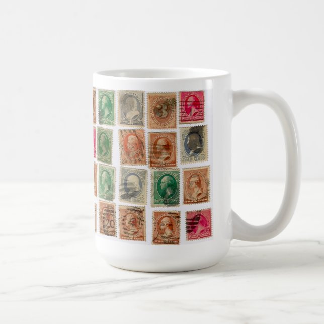 Vintage Postage Stamps Coffee Mug (Right)