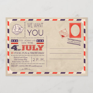 Vintage Postcard 4th of July Invitation