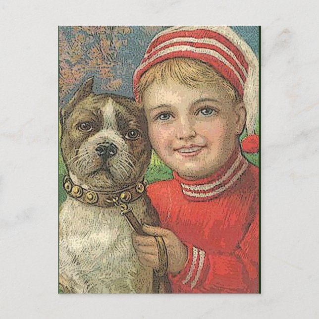 vintage postcard boy and dog (Front)