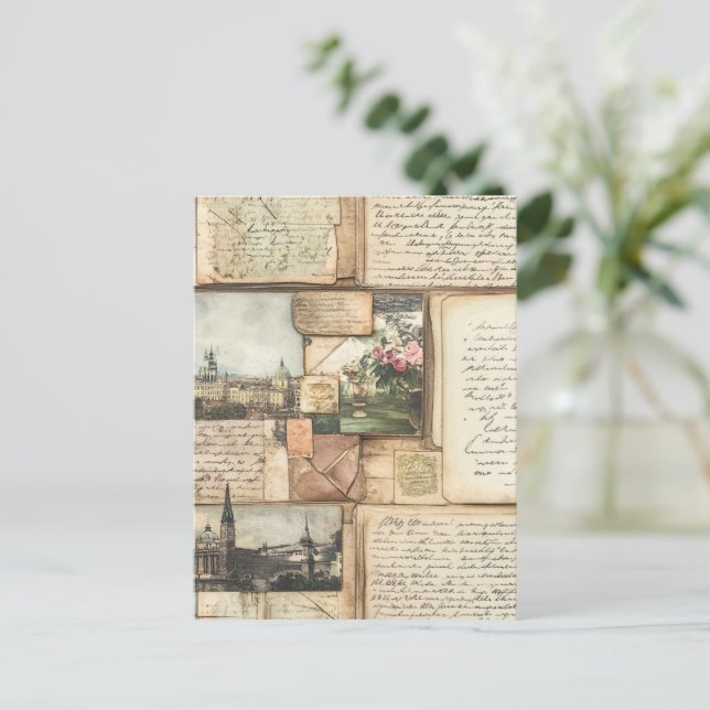 Vintage Postcard Collage with European Letters (Standing Front)