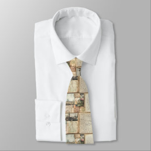 Vintage Postcard Collage with European Letters Tie