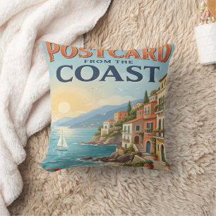Vintage Postcard from the Coast Italian Summer Cushion