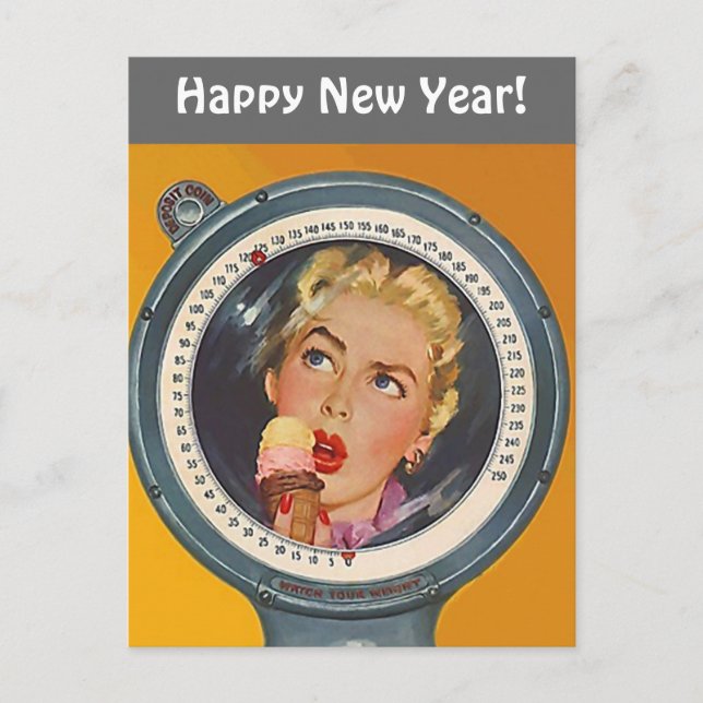Vintage Postcard Happy New Year Weight Resolution (Front)