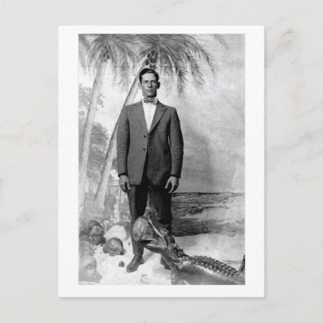 Vintage Postcard Man with Alligator (Front)