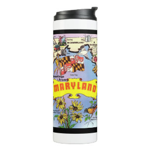 Vintage Postcard Map of Maryland Thermal Tumbler