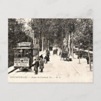 Vintage postcard, Tram in Fontainbleau