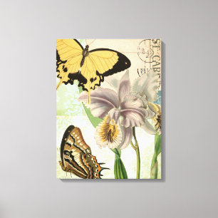 Vintage Postcard with Butterflies and Flowers Canvas Print