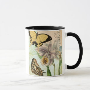 Vintage Postcard with Butterflies and Flowers Mug