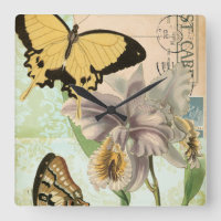 Vintage Postcard with Butterflies and Flowers