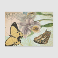 Vintage Postcard with Butterflies and Flowers