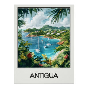Vintage poster Antigua, tropical bay