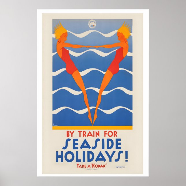 Vintage Poster By Train for Seaside Holidays (Front)