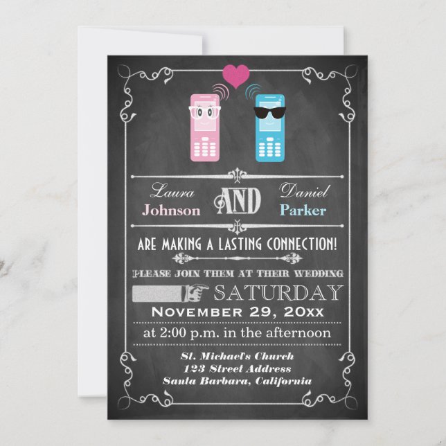 Vintage Poster, Chalkboard Style Wedding Invite (Front)
