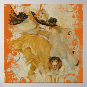 Vintage Poster Collie Dog and Fashion Diva