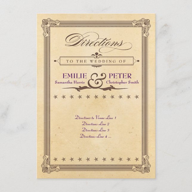Vintage Poster Cream & Brown Wedding Directions Enclosure Card (Front)