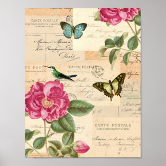 Vintage poster elegant with roses and butterflies