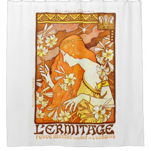 Vintage Poster French Magazine Art Nouveau Woman Shower Curtain