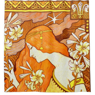 Vintage Poster French Magazine Art Nouveau Woman Shower Curtain