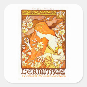 Vintage Poster French Magazine Art Nouveau Woman Square Sticker