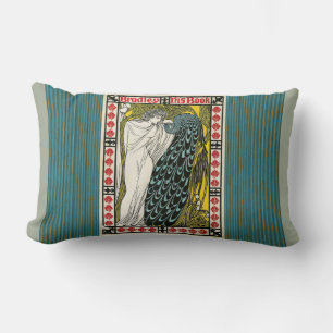 Vintage Poster:Peacock:Woman Lumbar Cushion
