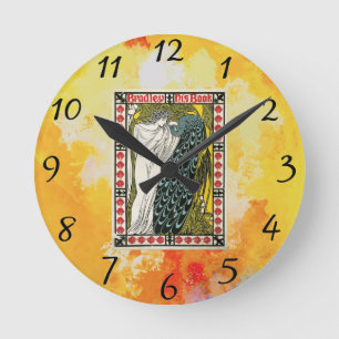 Vintage Poster:Peacock:Woman Round Clock