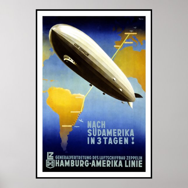 Vintage Poster Print Hamburg Amercia AirShip (Front)