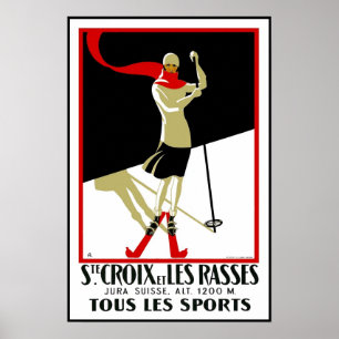 Vintage Poster Print Ste Croix Skiing