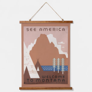 Vintage Poster Promoting Travel To Montana. 2 Hanging Tapestry