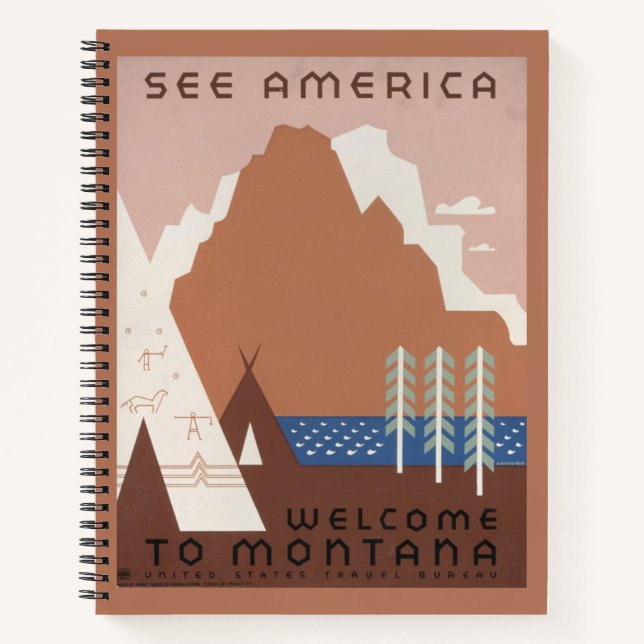 Vintage Poster Promoting Travel To Montana. 2 Notebook (Front)