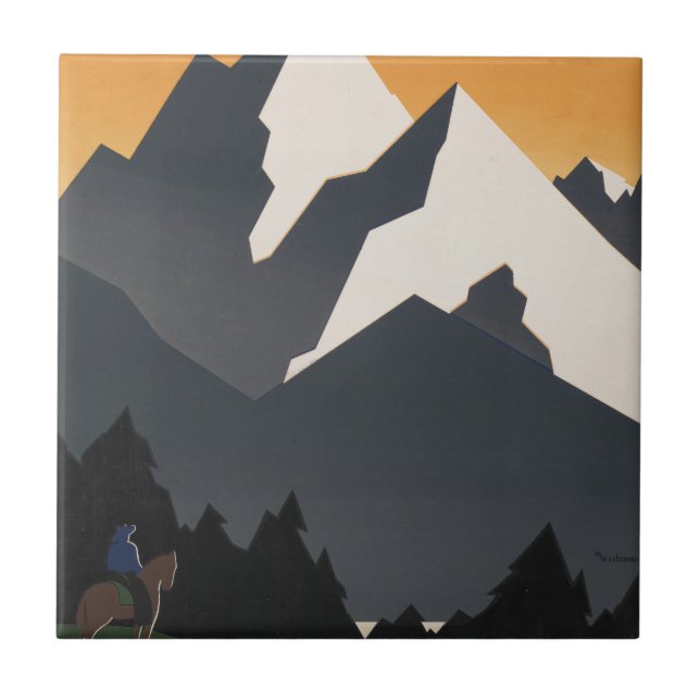 Vintage Poster Promoting Travel To Montana. Ceramic Tile (Front)