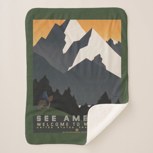 Vintage Poster Promoting Travel To Montana. Sherpa Blanket (Front)