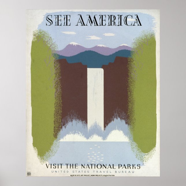 Vintage Poster Promoting Travel To National Parks. (Front)