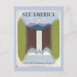 Vintage Poster Promoting Travel To National Parks. Postcard