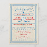 Vintage Poster Red, White & Blue Wedding, RSVP