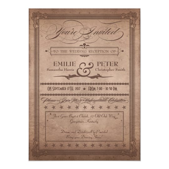Vintage Poster Rustic Cocoa Reception Only Wedding Card