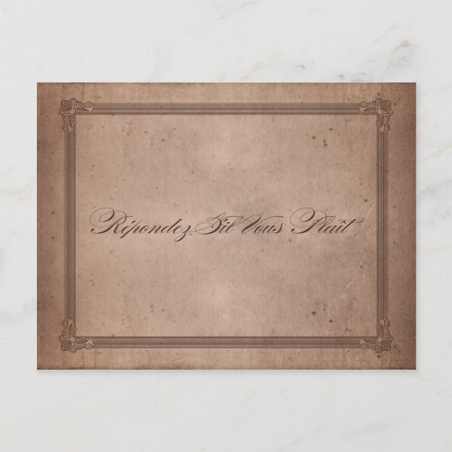 Vintage Poster Rustic Cocoa Wedding RSVP Postcard (Front)