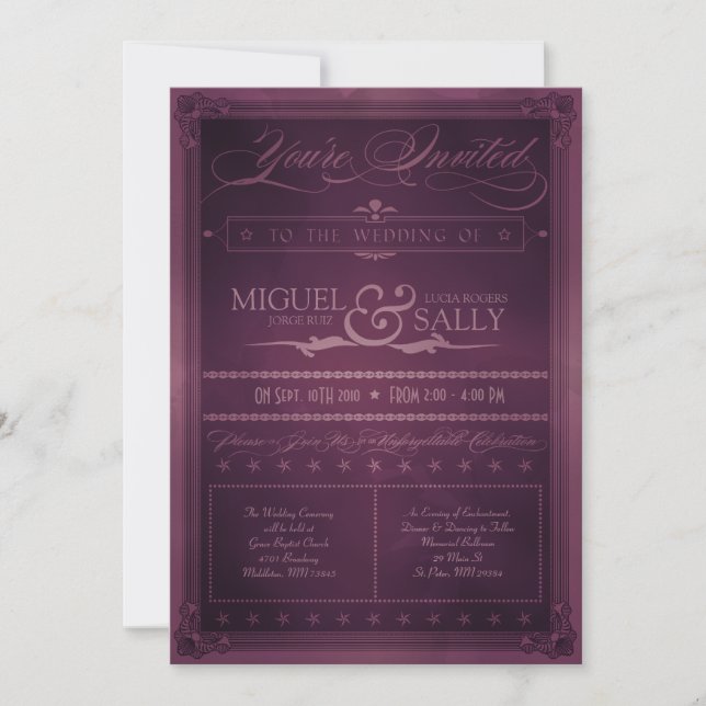 Vintage Poster Style Purple DIY Wedding Invitation (Front)