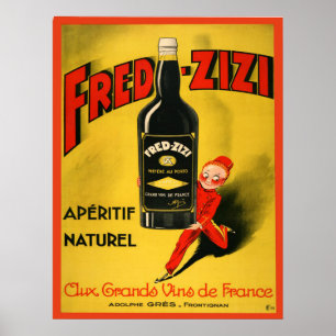 Vintage Poster with French Wine Advertising