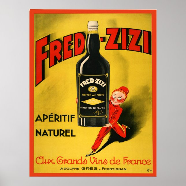 Vintage Poster with French Wine Advertising (Front)