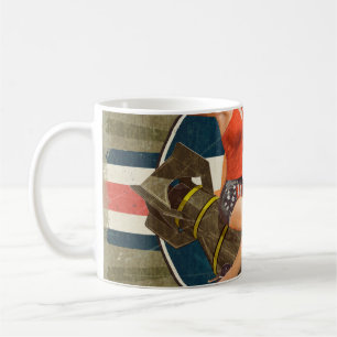 Vintage poster with pin-up girl on bomb. abstract, coffee mug