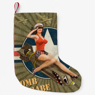 Vintage poster with pin-up girl on bomb. abstract, small christmas stocking