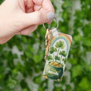 Vintage Pot of Gold and Rainbow Key Ring
