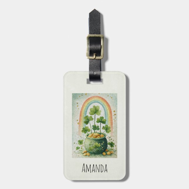 Vintage Pot of Gold and Rainbow Luggage Tag (Front Vertical)