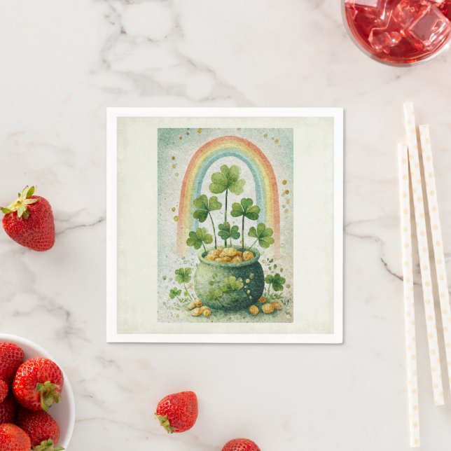 Vintage Pot of Gold and Rainbow Napkin (Insitu)