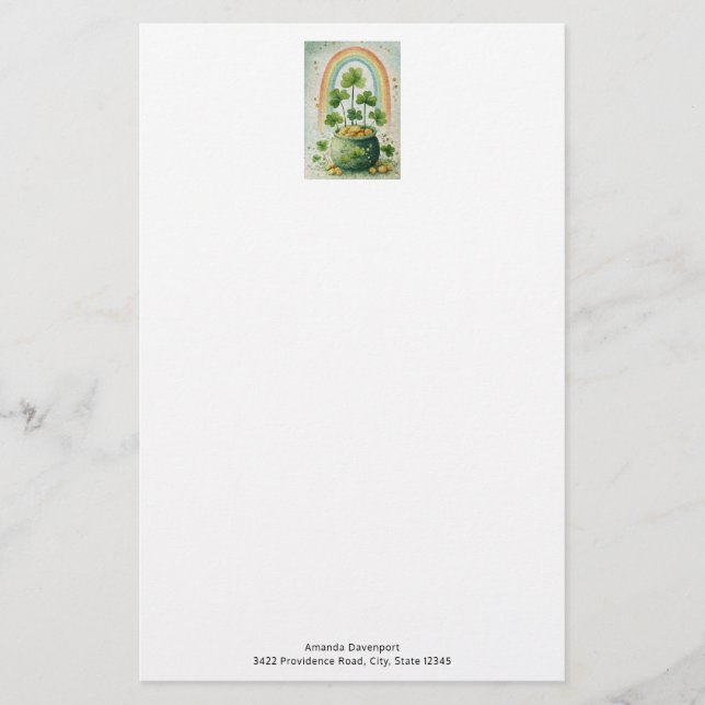 Vintage Pot of Gold and Rainbow Stationery (Front)